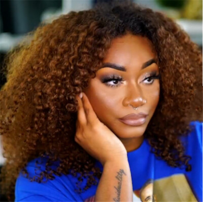 Ombre Brown Kinky Curly Wigs for Black Women Afro Wigs None Lace