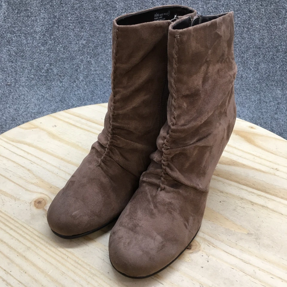 Botas aerosoles para mujer 9,5 M buen papel botín al tobillo tela marrón cono tacones cremallera Foto 3 de 4