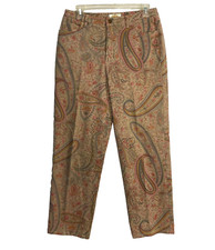 VTG Talbots Paisley Pants Size Petite 8 Stretch Boho 29 x 28 Multicolor 90s Y2K