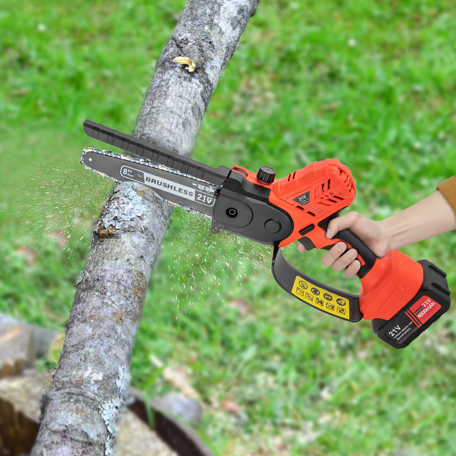 8 Inch Portable Electric Chainsaw with Battery Charger and Toolbox  