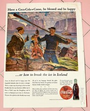 1943 Coca Cola Ad Coke WWII Break the Ice In Iceland Soldier Fishing Reykjavik