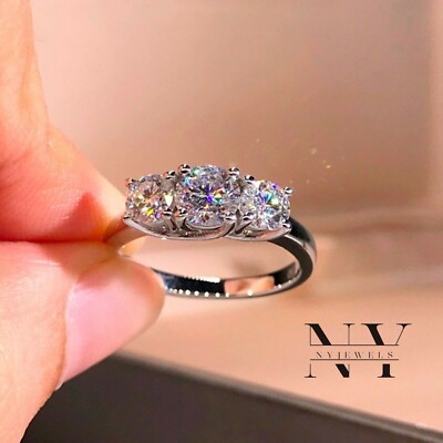 2 CT Round Cut F/VVS1 Moissanite Three Stone Engagement Ring 14K White Gold VVS1