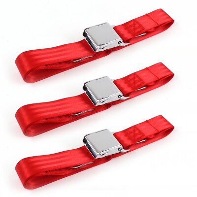 Airplane 2pt Red Lap Bench Seat Belt Kit 3 Belts Fits 64-65 Ford Falcon