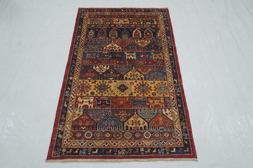 3 x 5 ft Red Animal Gabbeh Afghan Hand Knotted Wool Tribal Area Rug