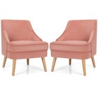 Giantex 2PCS Accent Chairs Velvet Single Sofa Chair w/Rubber Wood Legs Pink