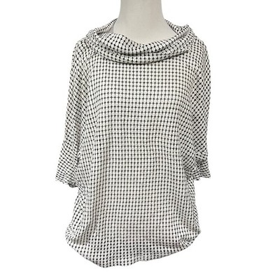 Laila Jayde Medium Open Knit Crochet Top White Black Dolman 3/4 Sleeve Cowl Fall