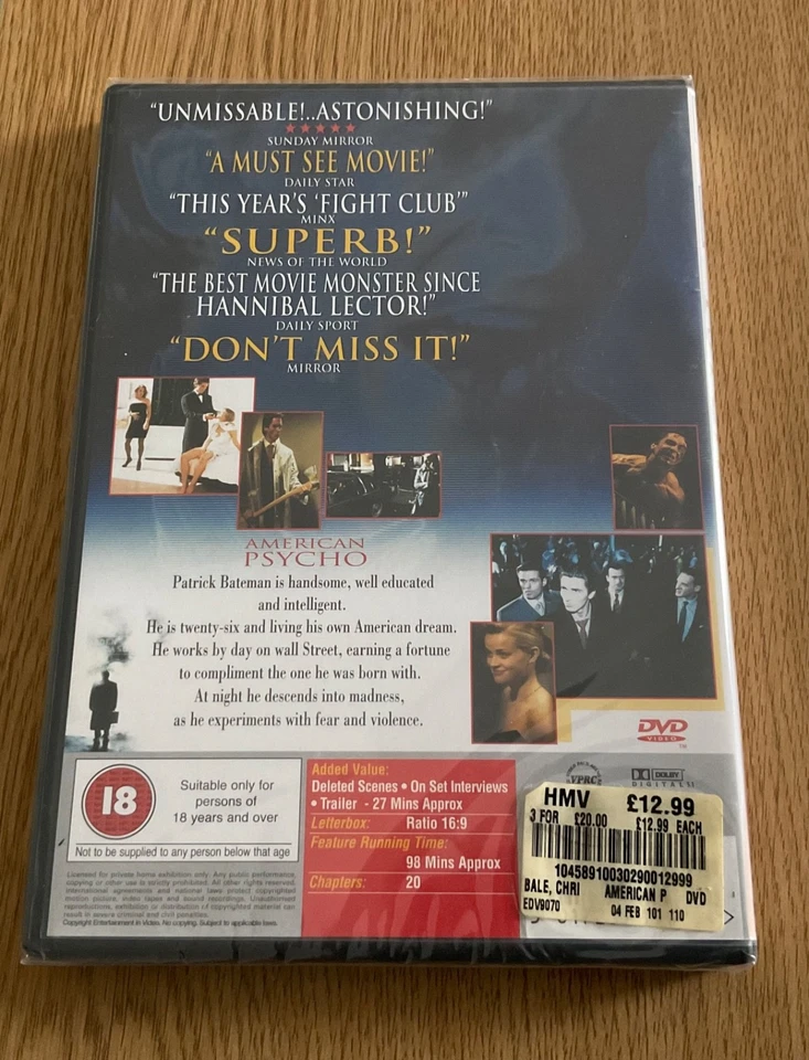 American Psycho DVD New & Sealed UK Release Christian Bale Reese Witherspoon - Image 2 of 2