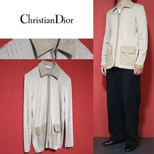 USED RARE CHRISTIAN DIOR 3D ALL-OVER PRINT GLOSSY LEATHER PANEL ZIP JACKET G