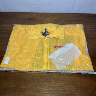 DHL Yellow With Reflectors Windbreaker/Raincoat Jacket Pullout Hood Mens XL New