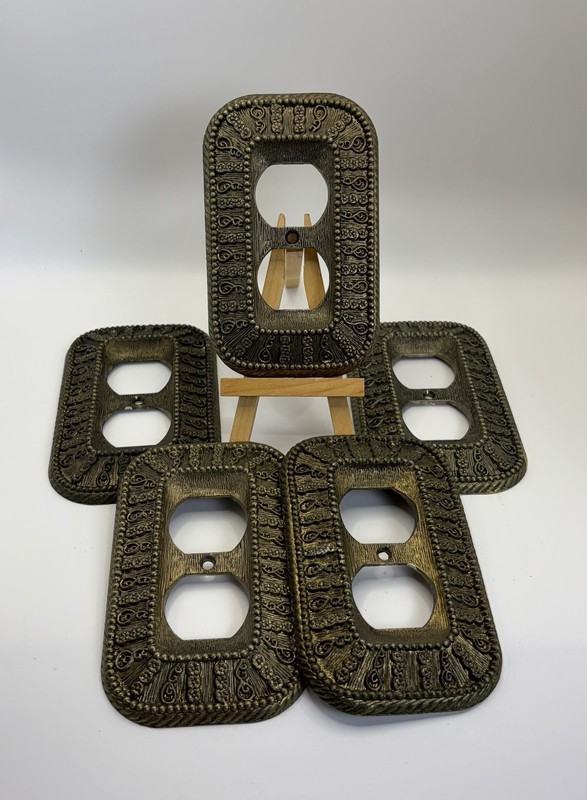 Vtg 1968 American Tack & Hardware Solid Brass Outlet Wall Cover Plates Lot of 6