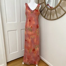Vtg Y2K Floral Chiffon Sheer Overlay Maxi Dress Size 6 Fairy Grunge Flowy Floral
