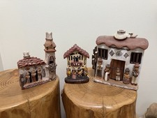 Set of 3 Large Handcrafted Peruvian Clay Pueblo Houses – Folk Art Village