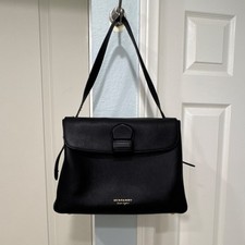 Burberry Black Pebble Leather Shoulder Bag Gold Hardware House Check w/ Pockets