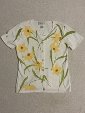 Susan Bristol Floral Hand Embroidered Short Sleeve Cardigan Sweater S