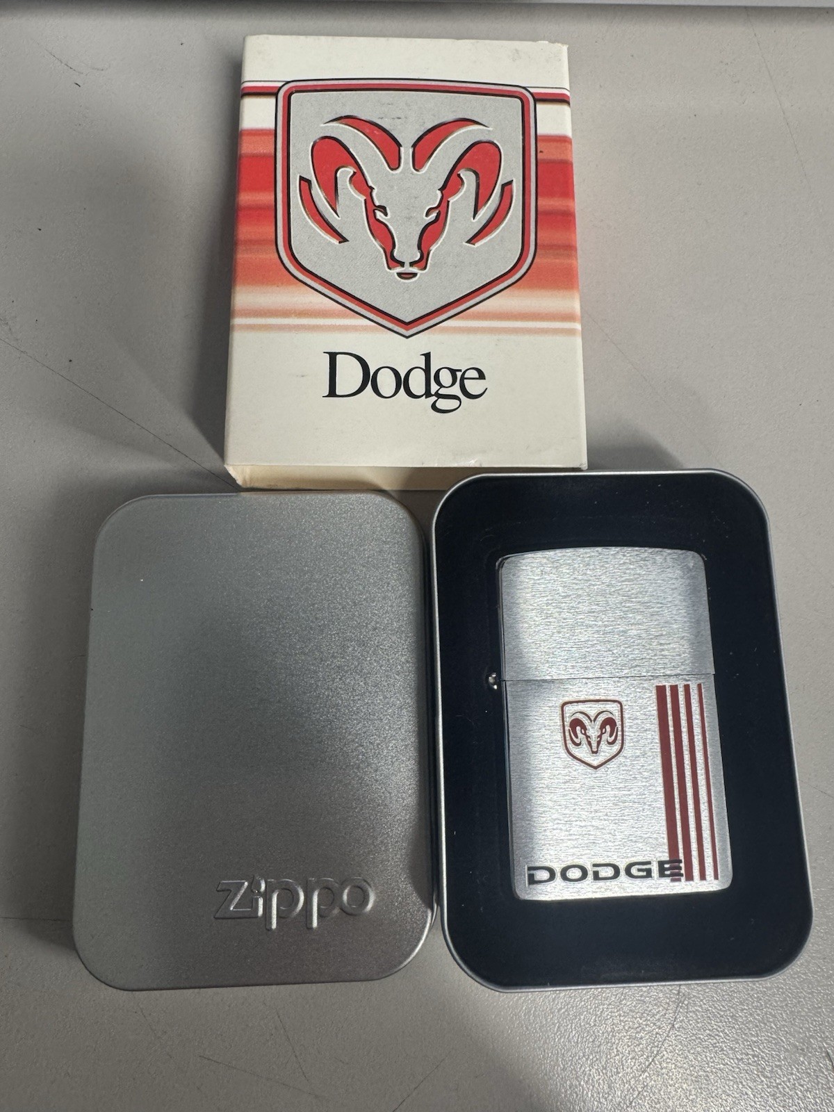 ZIPPO 2002 DODGE RAM STRIPES DESIGN BRUSHED CHROME LIGHTER SEALED IN BOX B102