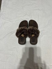 NIB Born 6 Clogs Wedge Fur Shearling Trim Nubuck Brown Slip On Women