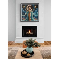 Square Canvas Wall Art, Mystical Goddess Art Deco Home Decor, Framed Art Nouveau