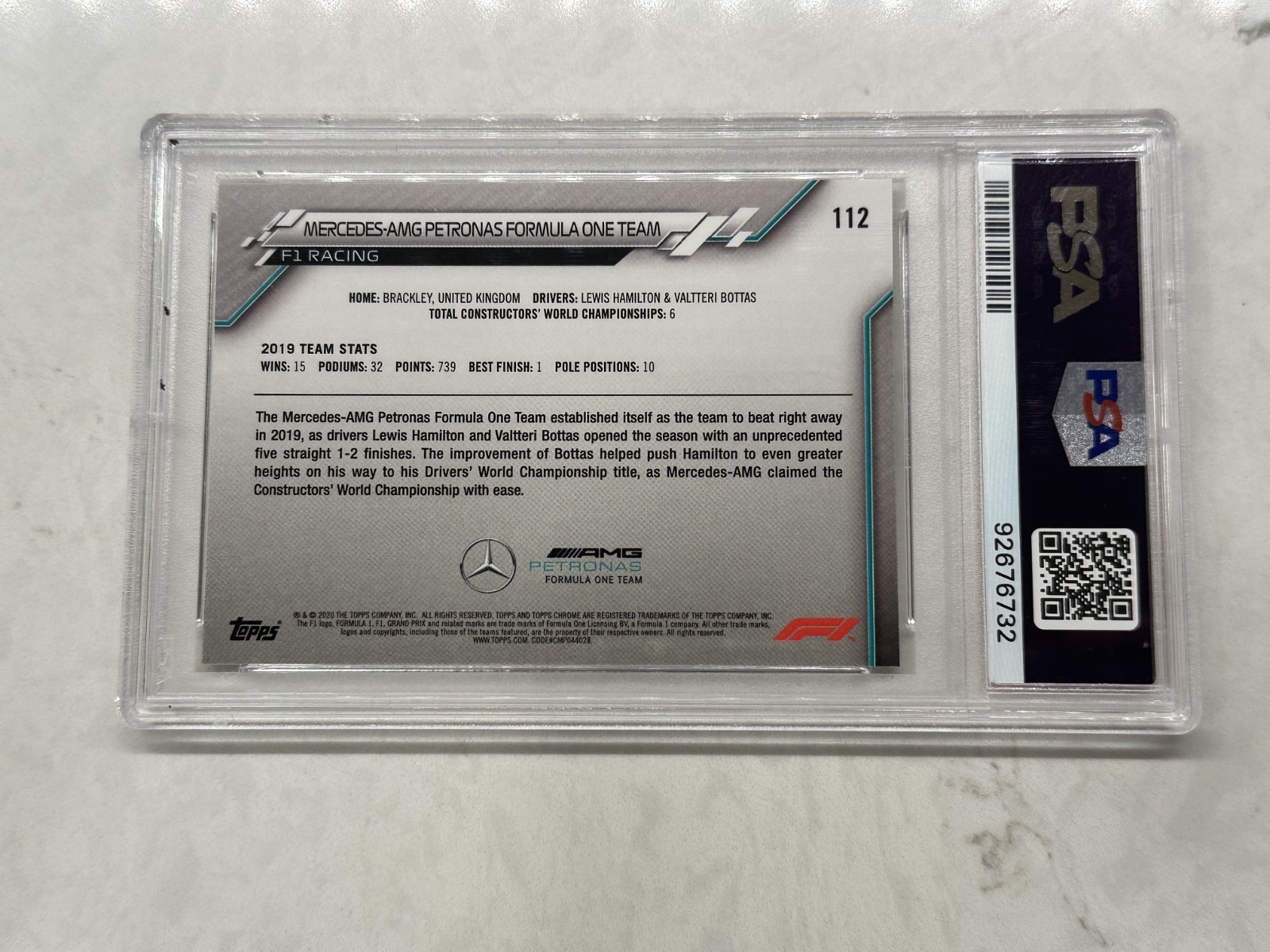 2020 Topps Chrome Formula 1 - Team Logos Mercedes-AMG Petronas #112 PSA 10 view 2