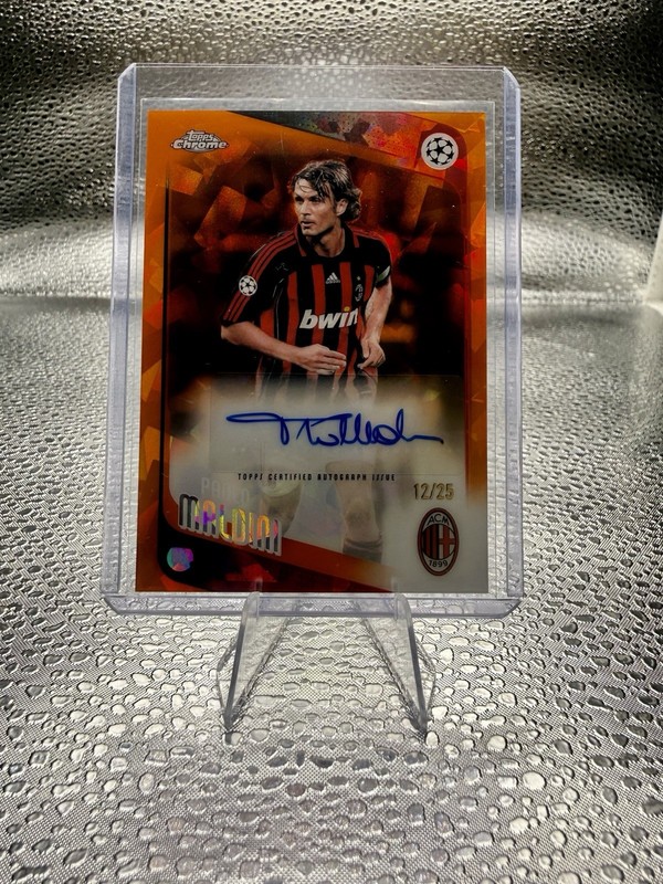 2025-26 Topps Chrome UEFA Sapphire Paolo Maldini Orange Auto /25 Legend 🔥