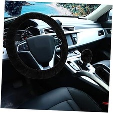 Fluffy Steering Wheel Cover for Women Girls, Universal Fit 15 short hair Black