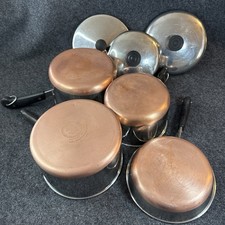 Revere Ware Pots Pan 3 lids 1801 Copper Bottom Cookware Set 7 Piece Lot VTG USA