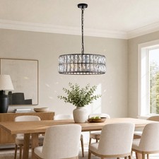 18'' Modern Crystal Chandelier Round Black LED Pendant 6 Light Kitchen Fixture