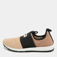 Jimmy Choo Oakland Size 39 BeigeBlack Mesh and Suede Slip On Sneakers