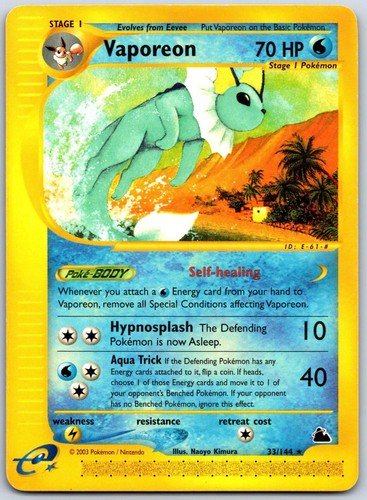 Vaporeon 33/144 Rare Skyridge Pokemon Lightly Played