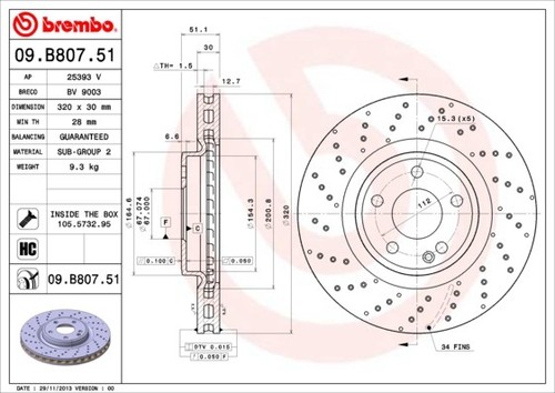 2x Brake Discs Pair Vented fits MERCEDES B220 W246 2.0 Front 13 to 18 M270.920 - Picture 3 of 3