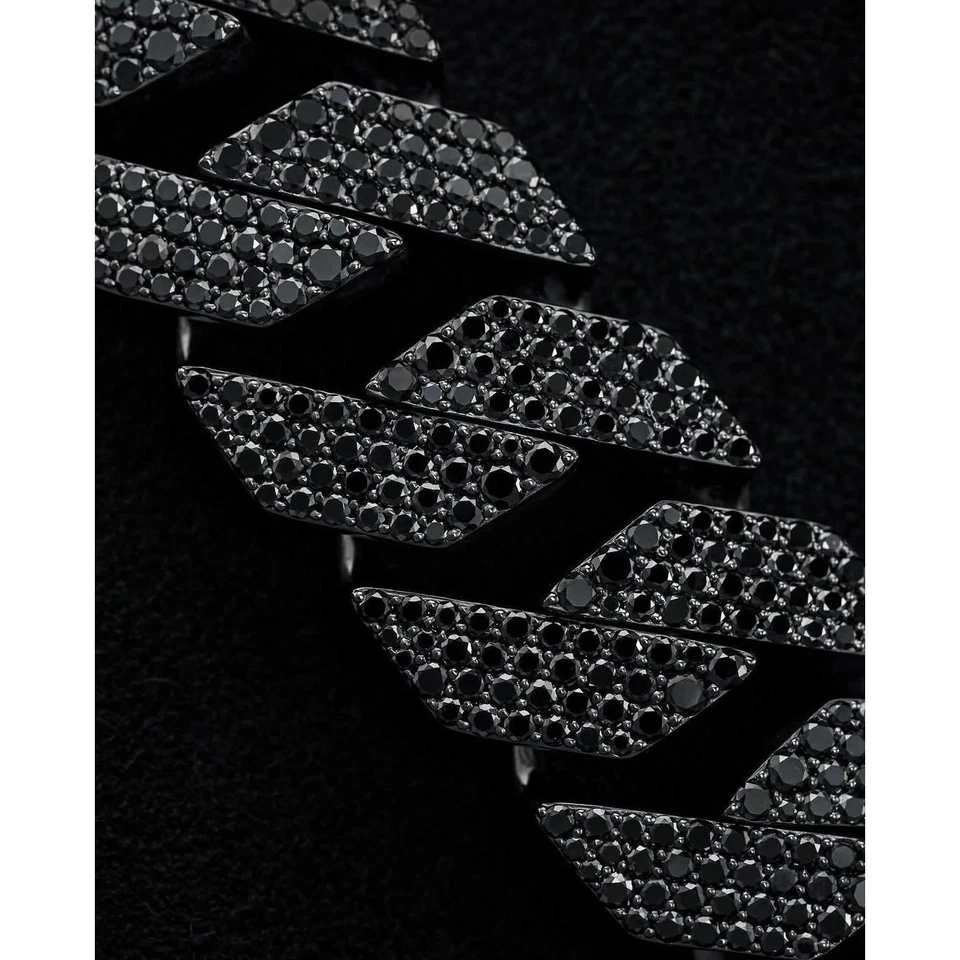 16 mm Black Moissanite Cuban Link Chain, 925 Sterling Silver Iced Out Necklace - Image 4 of 4