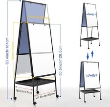 MAKELLO Rolling Whiteboard with Stand 90x60 cm, Double-Sided Flip Chart Stands w