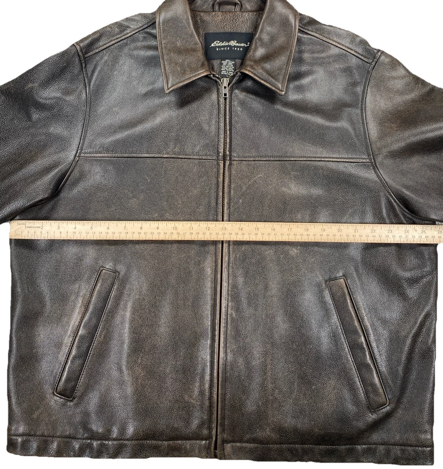 Chaqueta de bombardero vintage de cuero para motocicleta Eddie Bauer marrón grande para hombre Foto 3 de 4
