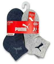 PUMA SOCKS BOYS X6 - QUARTER 263 - FERN BLUE GREY - MEDIUM SZ SHOE 9-3.5 6 PACK