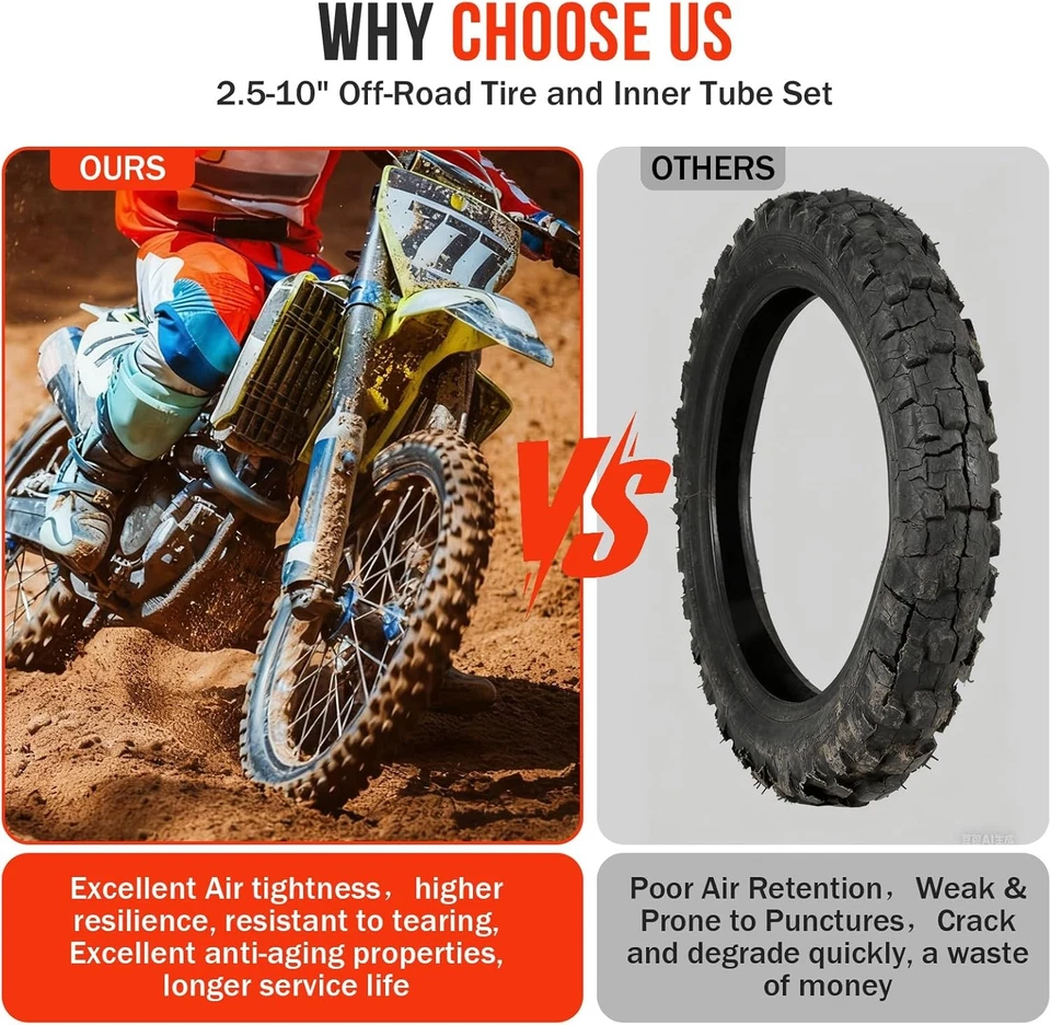 2.50 - 10" Tire & Inner Tube For Honda CRF50F XR50R 2.50x10 2.5-10 Dirt Pit Bike - Bild 4 von 4