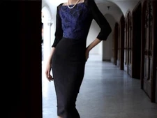 Roland Mouret Black w/ Blue Lace Colorblock Sheath Dress Size US 10