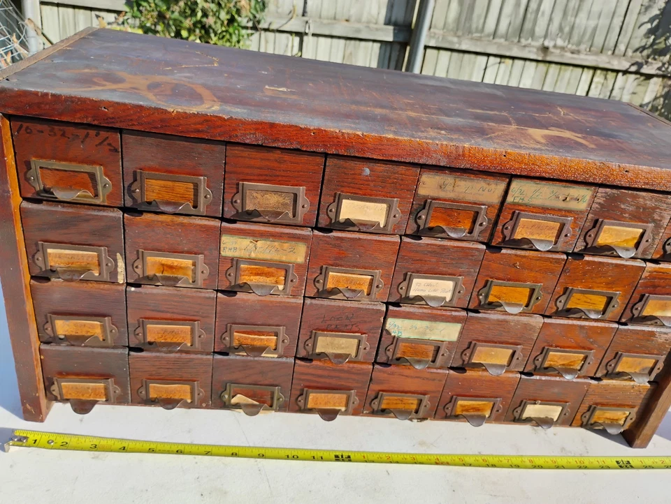 Vintage 32 Drawer Apothecary / American Hardware Store Oak Wooden Cabinet - Image 4 of 4