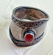Vintage Sterling Silver Red Carnelian Statement Ring, Size 8 Artisan Boho