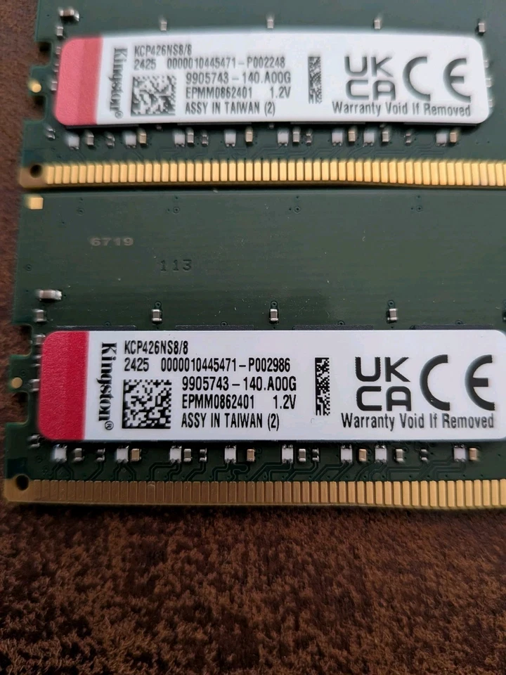 LOT 2 16GB Kingston 8GB DDR4 2666 MHz PC4-21300 Desktop Memory RAM (KCP426NS8/8) - Image 2 of 2