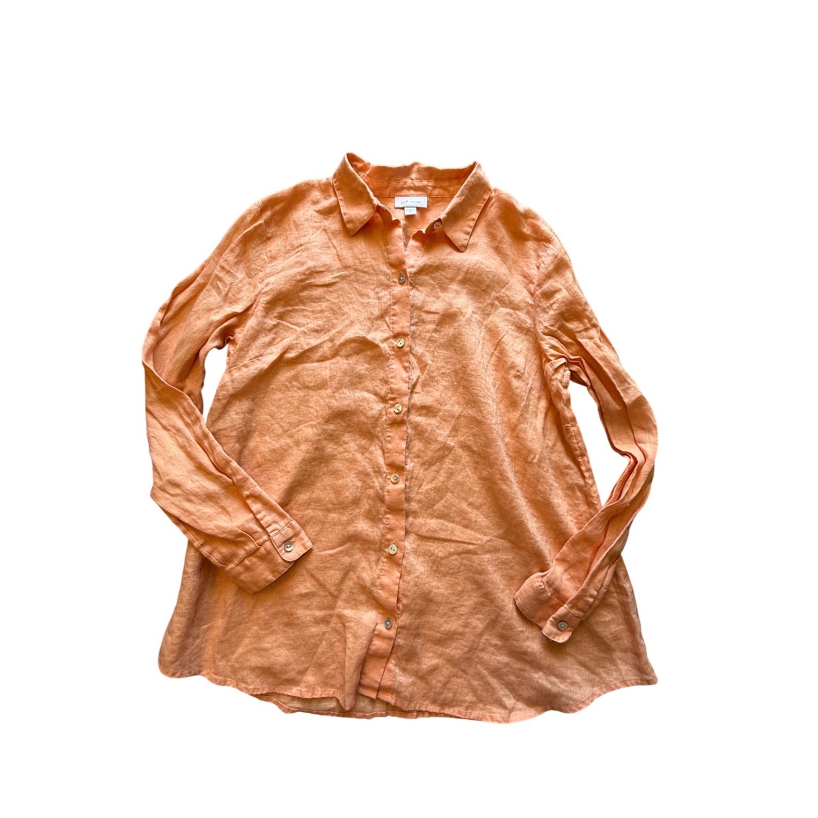 J. Jill Love Linen Apricot Orange 100% Linen Button Down Shirt Womens Medium