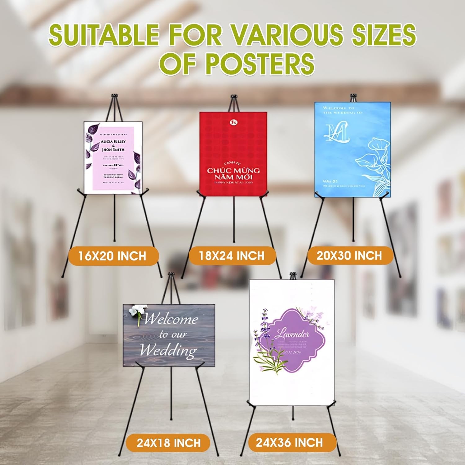 AROIC 63" Easel Stand for Display, 3 Pack Portable Foldable Metal black 