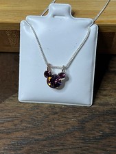 DISNEY Mickey Mouse Necklace 18  W/Genuine Crystal February 925 Sterling Silver