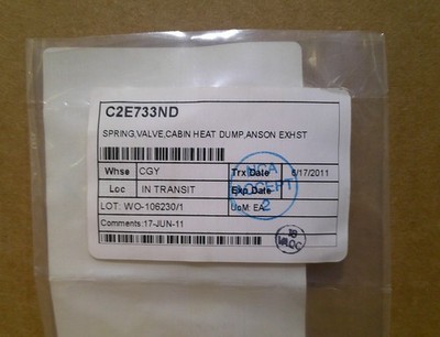 DE HAVILLAND DHC-2 SPRING, CABIN HEAT DUMP, EXHAUST P/N C2E733ND NEW