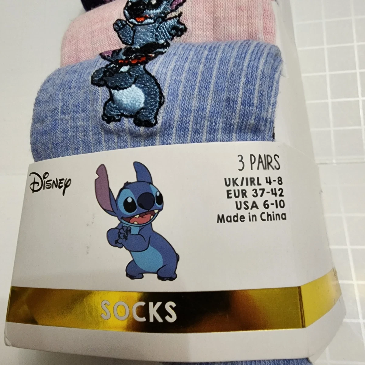 Conjunto de Calcetines Primark Stitch Angel Disney EE. UU. 6-10 Azul Amor Paquete de 3 Rosa Azul Nuevo