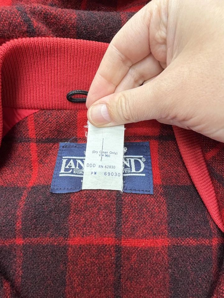 Vintage Lands' End Jacket Mens Medium Tall Red Hooded Wool Lined Made USA 90s - Image 4 of 4