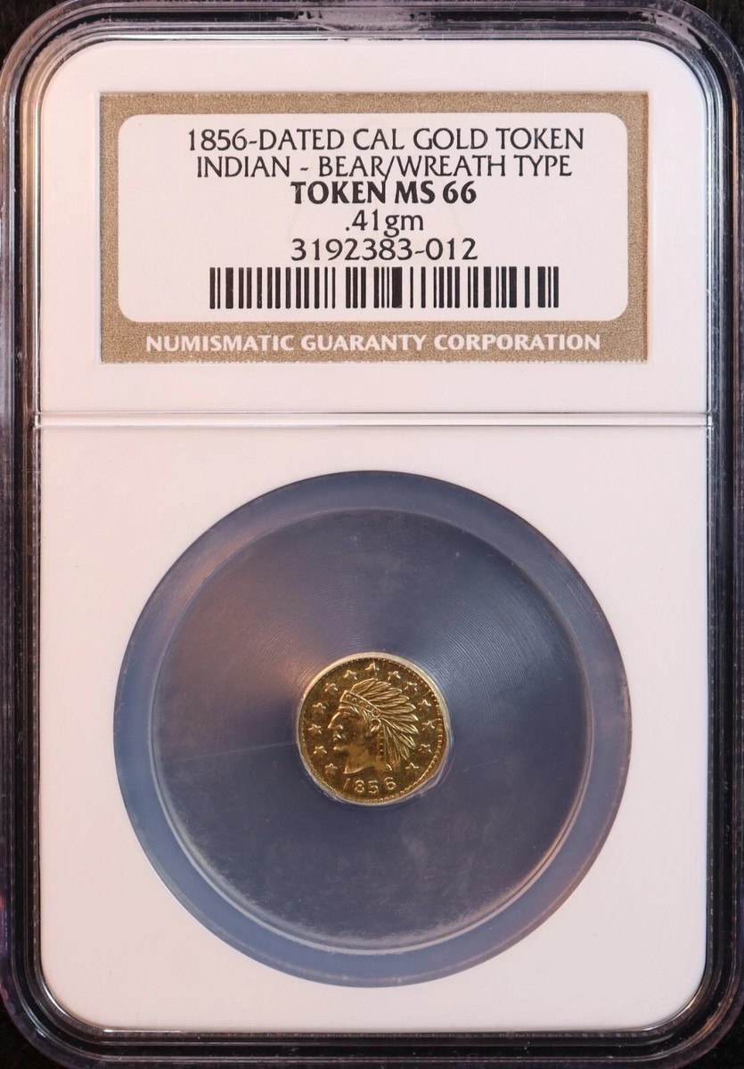 1856 California Gold Token, Indian/Bear - NGC MS66 - Round, 1/2