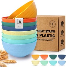 Teivio 16-Piece Cereal Bowls,26oz Wheat Straw Bowls Set, Unbreakable Durable Pla