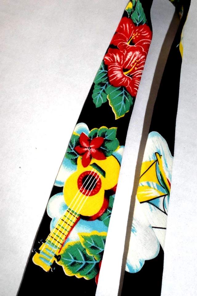 Галстук винтажный Gino Galatti 60-х черный хлопок укулеле гибискус гавайский 54 «x 2,8» - Изображение 3 из 4