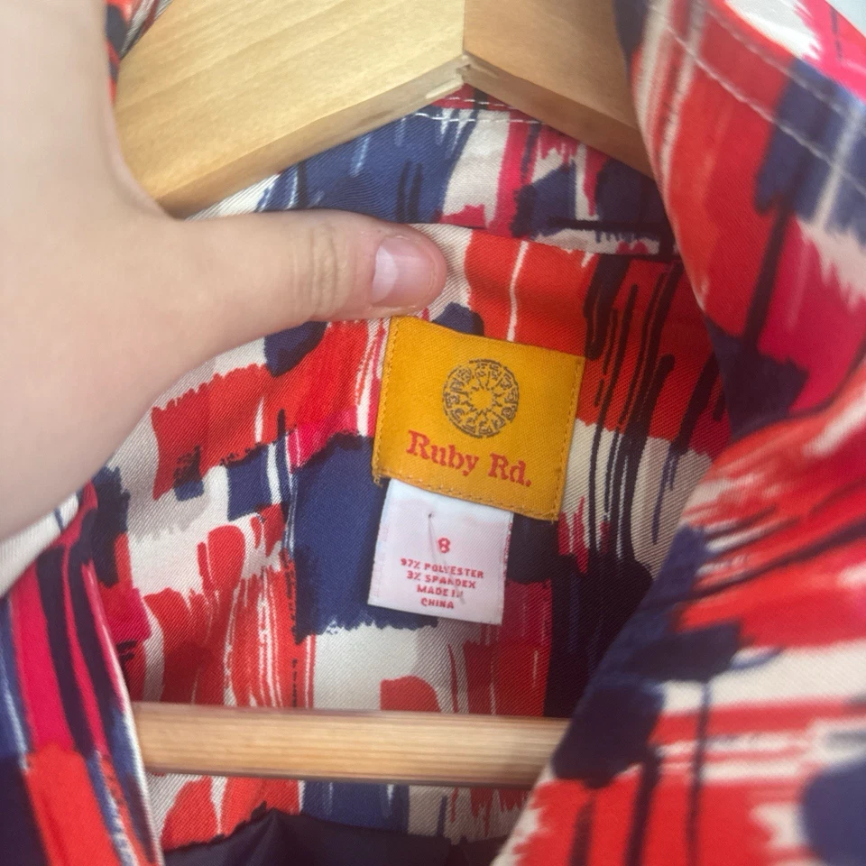 RUBY RD | Size 8 Women’s Red and blue  abstract print jacket - Image 4 of 4