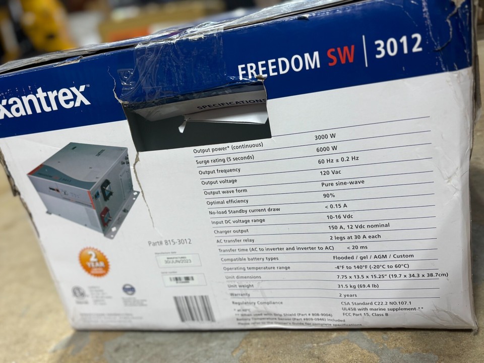 OPEN BOX Xantrex Freedom SW3012 12V 3000W Inverter/Charger 815-3012 ...