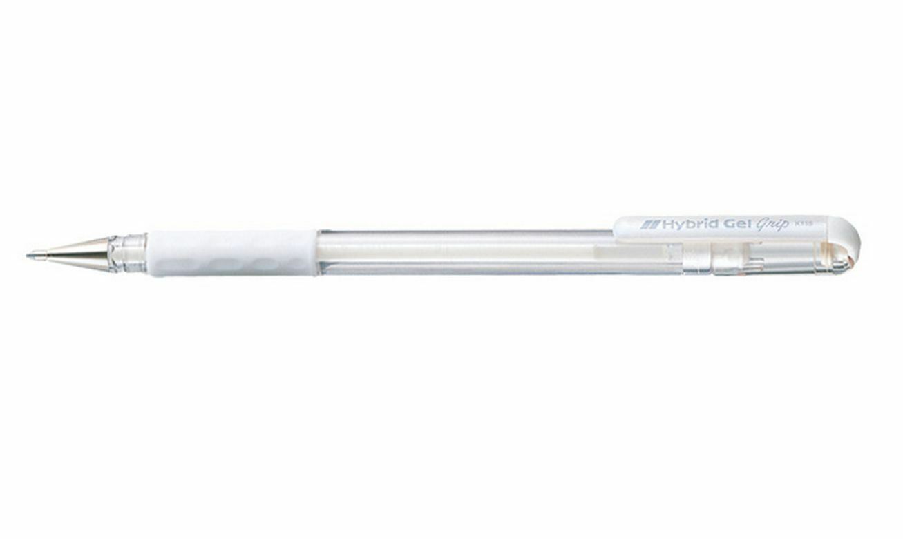 Pentel K118 Hybrid Gel Pastello Bianco Penna Punta Sottile Comfort Grip - Pacco